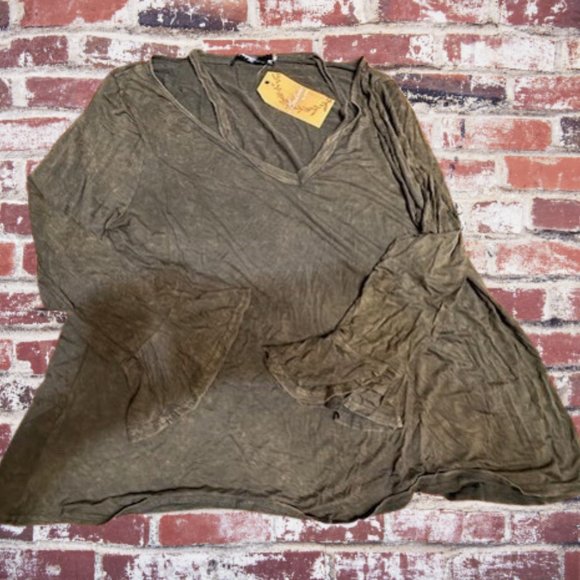 Olive Green Mineral Washed Long Sleeve T-Shirt  (2) - Picture 5 of 8